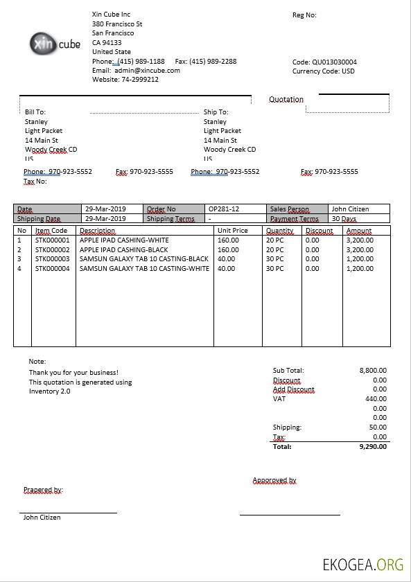 USA San Francisco Xincube utility bill template in Word and PDF format